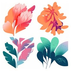 Leaves and Flowers, Risoprint Style. Generative AI.