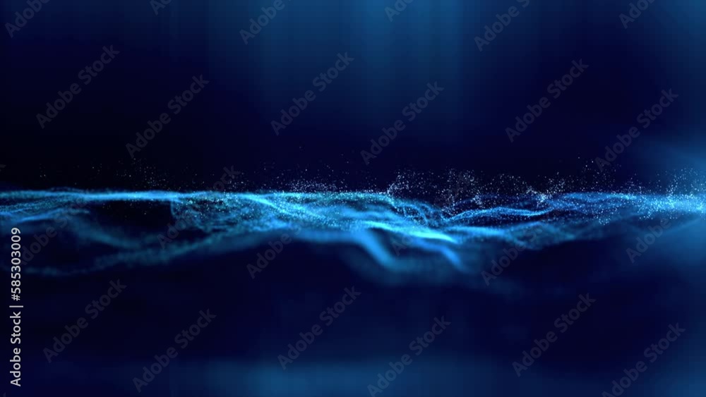 Poster Abstract digitally generated motion graphic de-focus flowing particles in virtual reality cyber space environment background