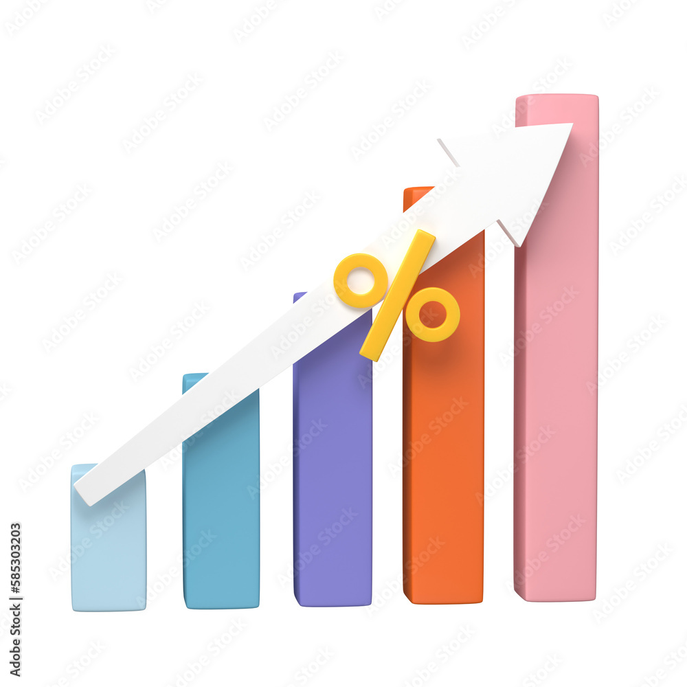 Poster 3d render. business infographic with stock diagrams and statistic bars chart isolated on transparent