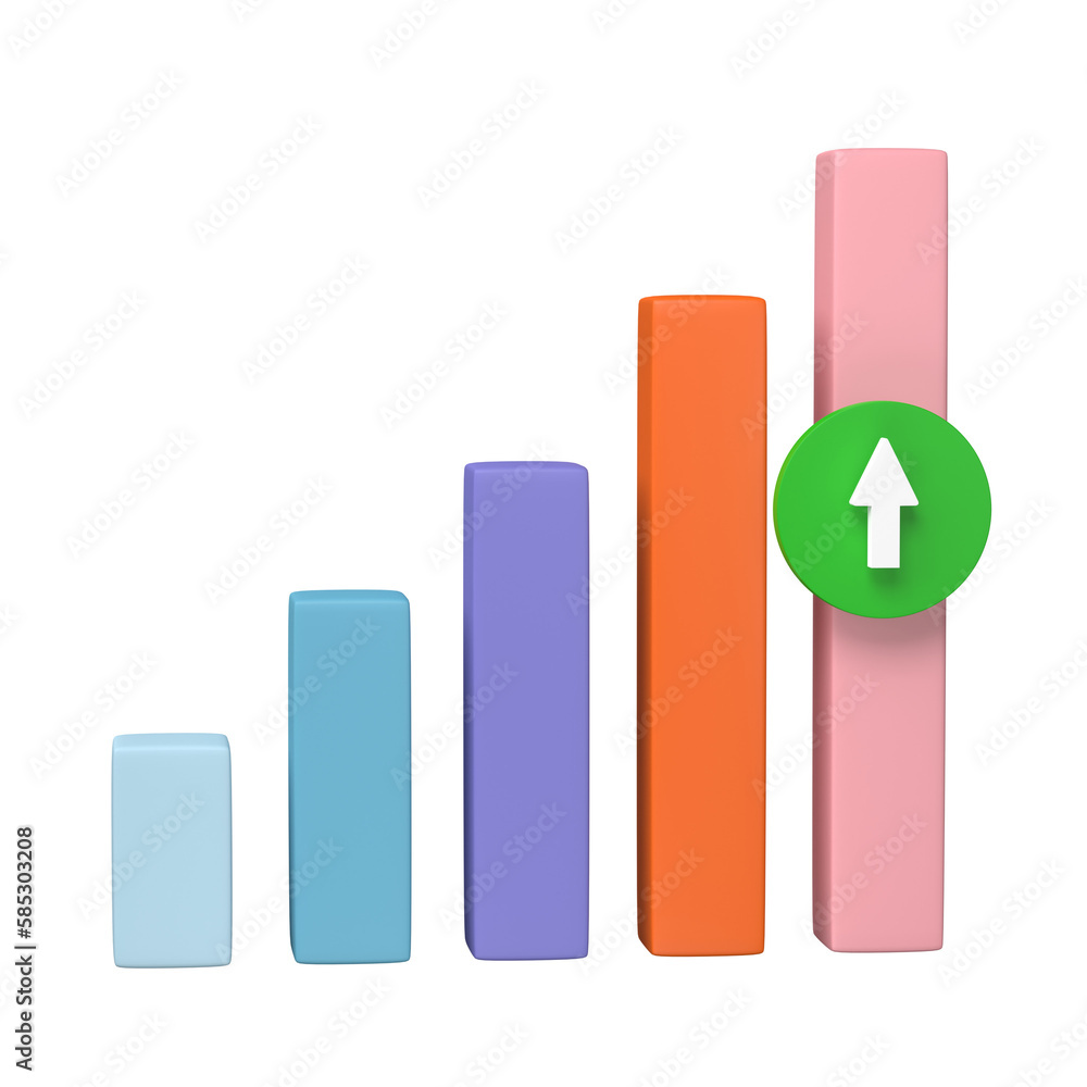 Aufkleber 3d render. business infographic with stock diagrams and statistic bars chart isolated on transparent