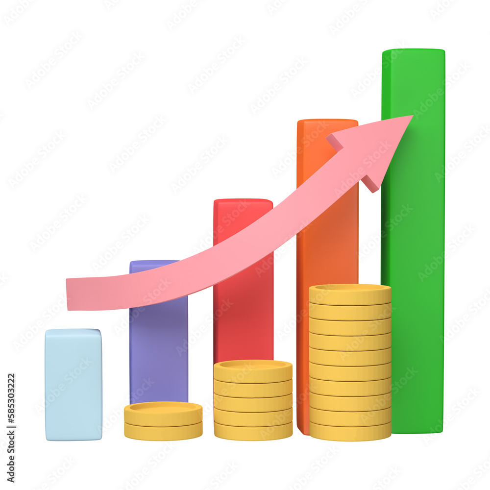 Poster 3d render. business infographic with stock diagrams and statistic bars chart isolated on transparent