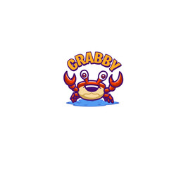 Red crab cute mascot logo