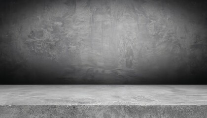 Empty Gray Wall Room interiors Studio Concrete Backdrop and Floor cement Shelf, well editing montage display products. Generative AI