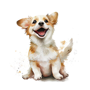 cute dog watercolor painting On a transparent background for decoration in the project. generative AI