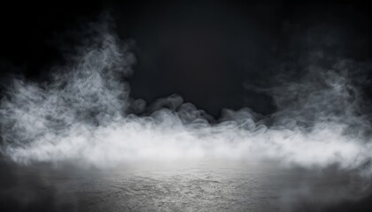 Fototapeta premium empty stage with central spot light with dark background and white smoke. Generative AI