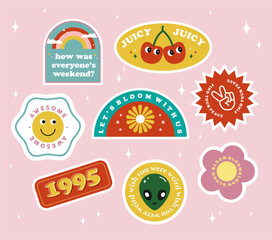 Retro pastel 90's sticker patch set collection