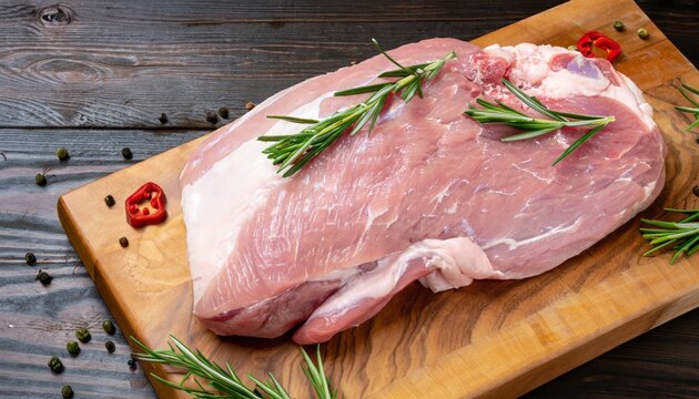 raw pork meat on a chopping board. Generative AI

