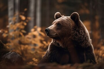 Obraz premium Closeup of a Wild Bear in the Forest. Large Background of Nature and Wildlife