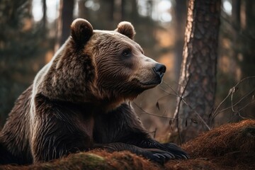 Obraz premium Closeup of a Wild Bear in the Forest. Large Background of Nature and Wildlife