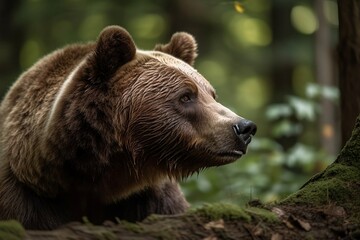 Closeup of a Wild Bear in the Forest. Large Background of Nature and Wildlife