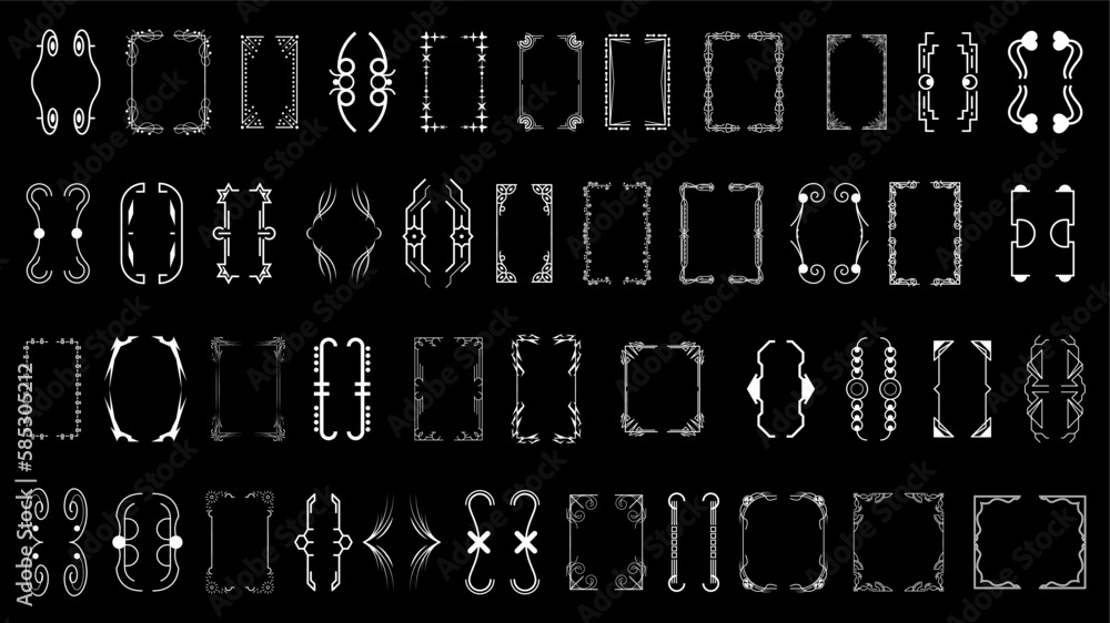 Poster set black simple line collection different doodle brackets, parentheses, braces elements vector desi