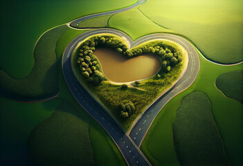 Aerial view of fileld in Form of Heart,