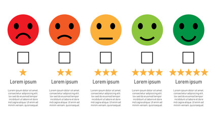 customer satisfaction star emotion icon. rating stars icon. feedback emotion scale customer symbol. vector illustration in flat style. isolated on white background.