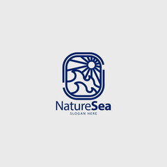 nature sea wave logo with line art style minimalist