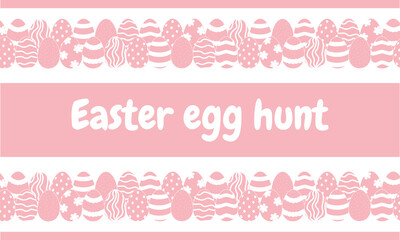 Vector illustration. Easter egg hunt banner design. Pink background, Easter eggs