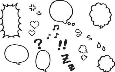 シンプルな手描きのフキダシ記号セット(線画）