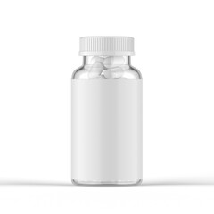  Pill glass bottle with label 3d rendering 