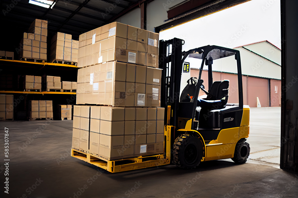 Poster forklift loading boxes. generative ai, generative, ai
