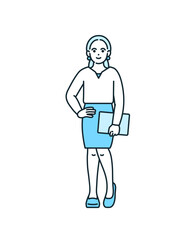 自信に満ち溢れたビジネスパーソン。キャリアウーマンの全身イラスト素材。