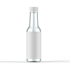 empty glass bottle with white label