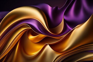 Stunning Abstract fractal background with Gold Purple waves Mesh silk fabric Generative AI
