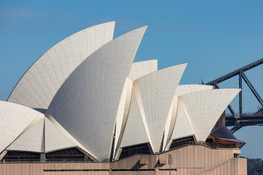 Sydney Australia April 4th 2019 - Close up view of the sails on the iconic Sydney Opera House on a spring day