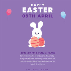 Easter poster and banner template with Easter eggs on purple background