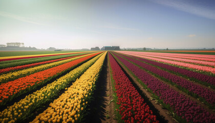 field of tulips and hyacinths in spring