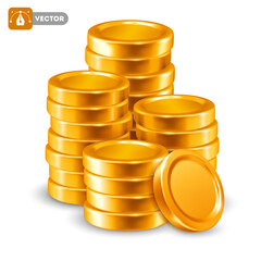 Stack of golden coins. Isolated on white background. Vector 3d realistic illustration