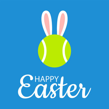 Happy Easter bunny. Tennis ball with ears rabbit. Cartoon vector illustration.
