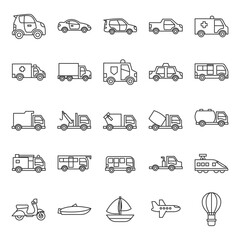 transportation line icons set