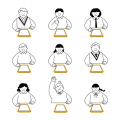 Vector illustration of students taking a class using a tablet.