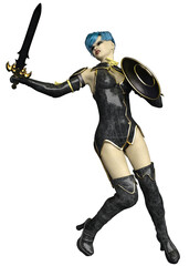 Obraz premium 3D Warrior woman with blue hair