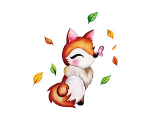 Cute Baby fox watercolor clipart