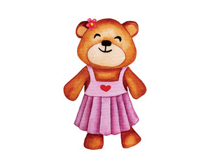 Cute teddy bear girl watercolor clipat