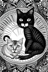 Katzenpaar - modern, schwarz-weiss