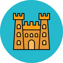 Castle Multicolor Circle Filled Line Icon