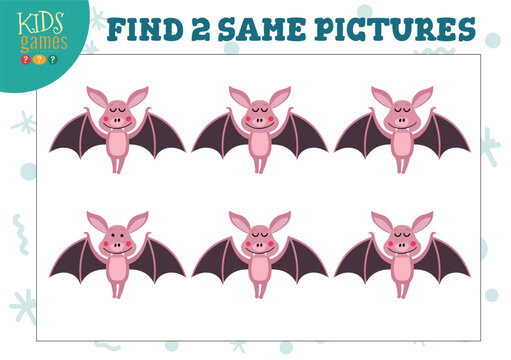 Find two same pictures kids game vector illustration. Activity for preschool children