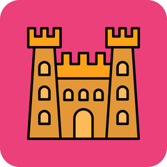 Castle Multicolor Round Corner Filled Line Icon