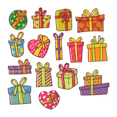 Set of gift boxes vector hand drawn illustration