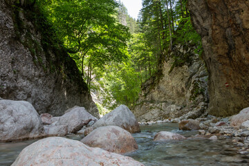 Rocky Garnitzenbach flowing through the Garnitzenklamm in the Austrian state of Carinthia