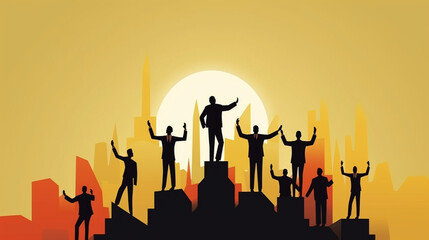 silhouettes of people celebrating the success, leadership, team work