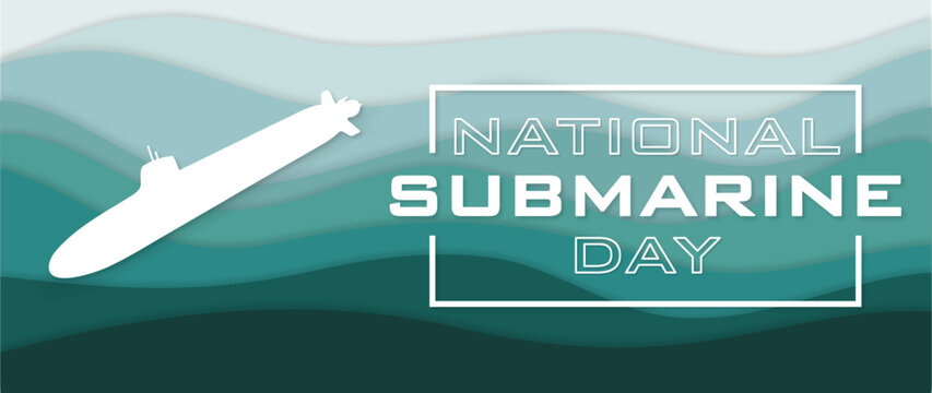 National Submarine day, 11 April, blue waves and submarine silhouette design