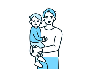 子供を抱き抱える父親のイラスト素材。