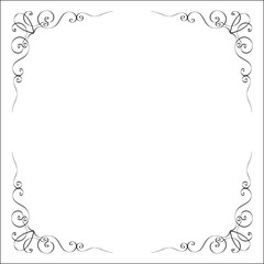 Elegant black and white monochrome ornamental border for greeting cards, banners, invitations. Vector frame for all sizes and formats. Isolated vector illustration.