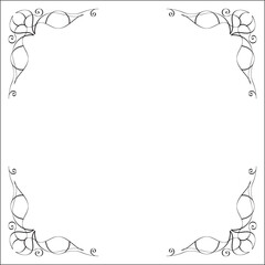 Elegant black and white monochrome ornamental border for greeting cards, banners, invitations. Vector frame for all sizes and formats. Isolated vector illustration.