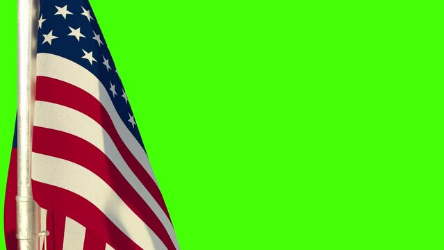 hanging USA flag waving on chroma key screen, isolated
