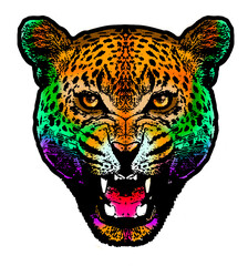 Leopard Growls Colorful Face Illustration Transparent Background