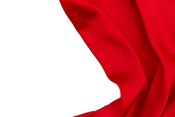 Red satin or silk fabric on white background