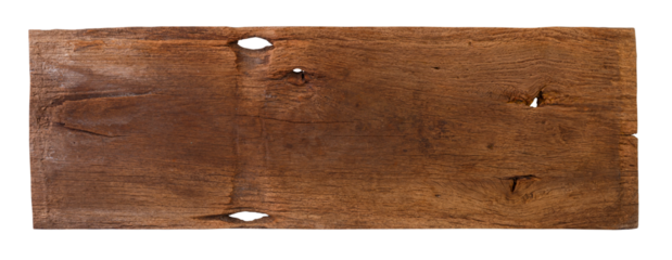Empty wooden sign board isolated on white background. Old plank wood. Used for montage to add text